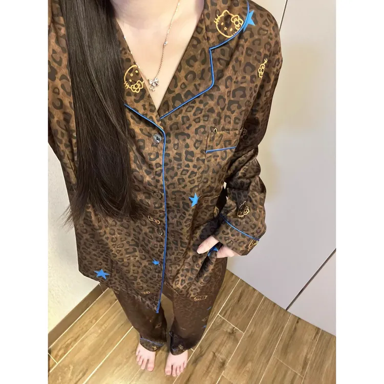 韩系豹纹设计感Kitty印花睡衣女款夏季新款舒适显瘦家居服套装ins