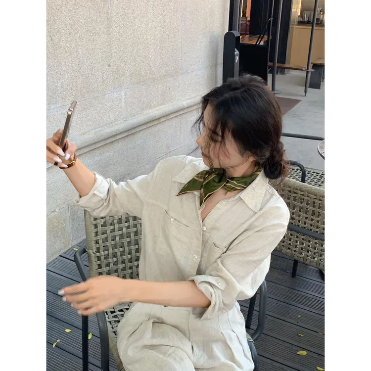 老钱风轻奢高级感气质时尚宽松长袖衬衫高腰阔腿裤春季一整套女