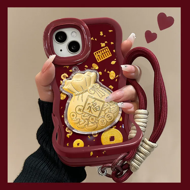 适用17新年手机壳iphone15promax硅胶16双支架13福袋公仔挂绳