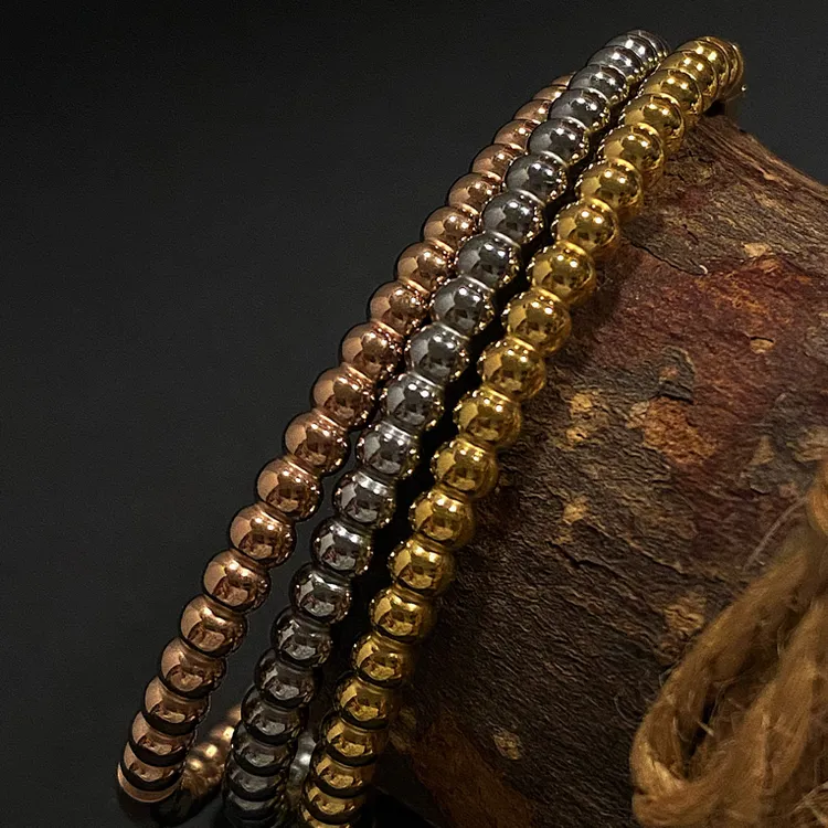 钛钢手镯 钛钢手镯316L米珠手镯炉内真空电镀保色不褪色百搭手镯