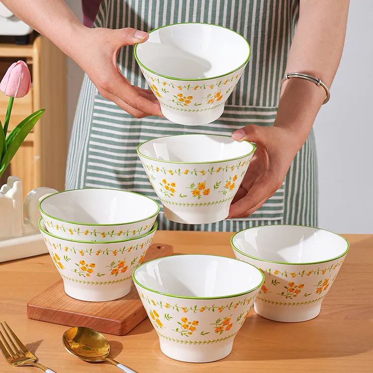 春意盎然5英寸斗笠碗6只碗陶瓷餐具网红创意饭碗釉下彩