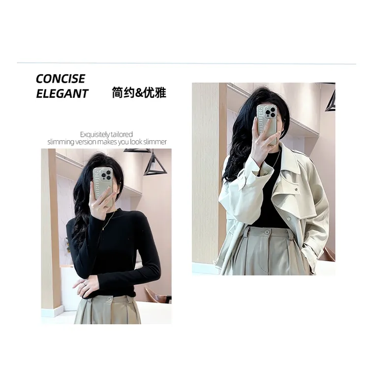 秋冬季半高领纯色打底衫女加绒保暖内搭修身时髦长袖百搭显瘦上衣