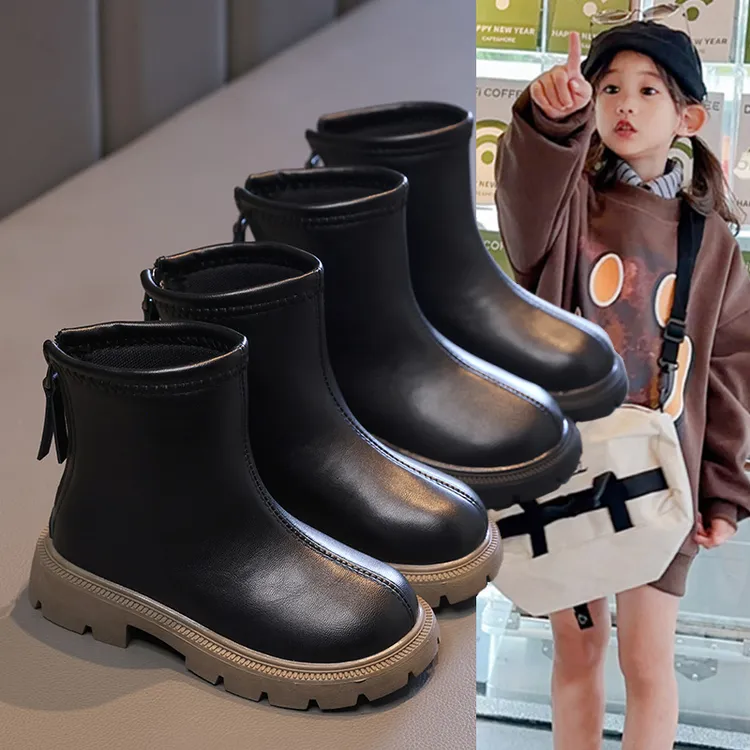 女童靴子秋冬季加绒保暖儿童马丁靴男童软底防滑时尚百搭学生皮靴