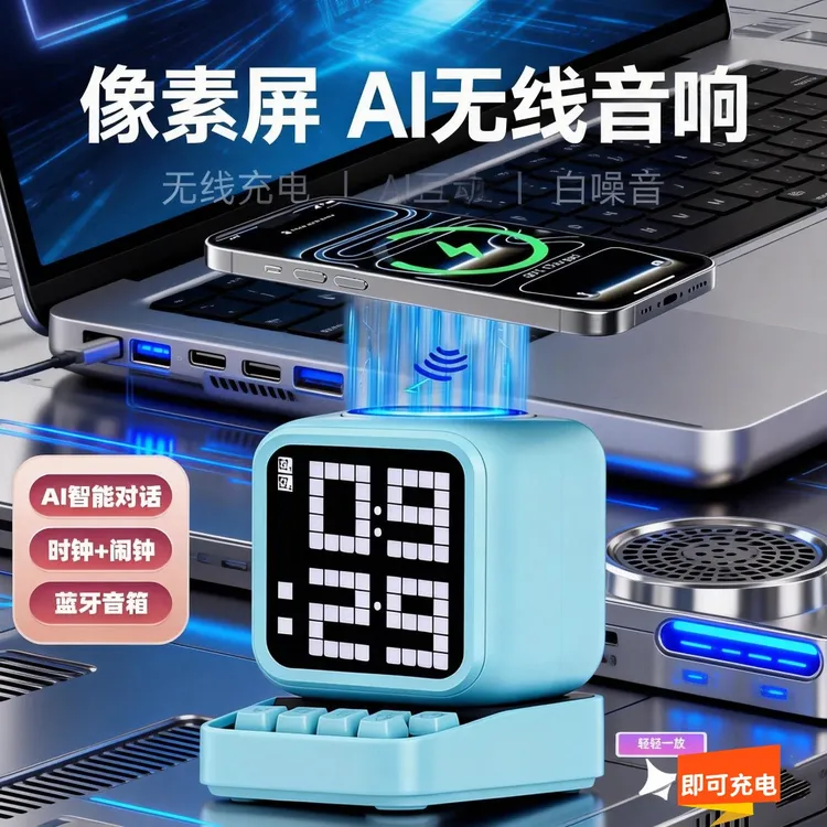 新品智能蓝牙音箱迷你小电脑无线充电器生日礼物触摸互动AI声音