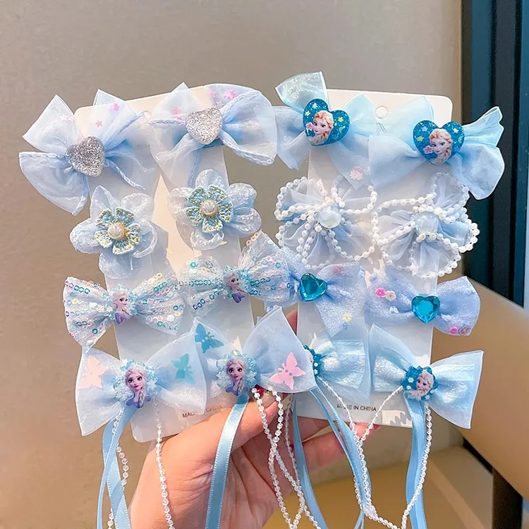 儿童爱莎公主发夹女童宝宝前额刘海头饰夹子孩蝴蝶结飘带发夹发饰