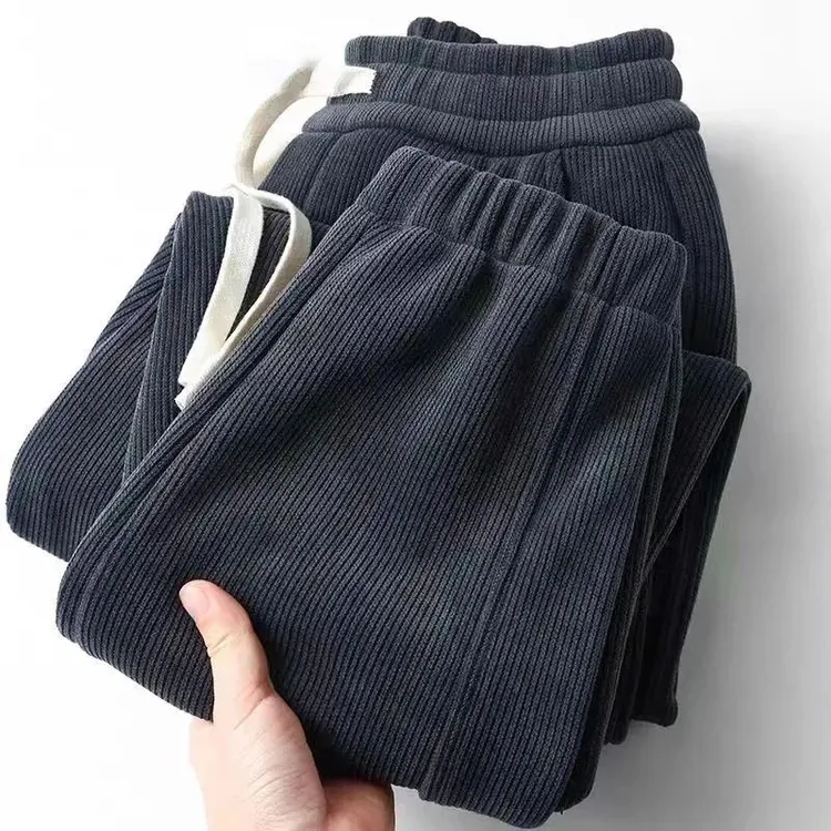 男士秋冬季加绒加厚运动裤潮牌大码百搭卫裤灯芯绒宽松束脚休闲裤