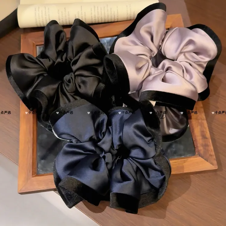 “露”思同款升级版缎面丝绒花边花苞大肠圈盘发丸子发圈气质