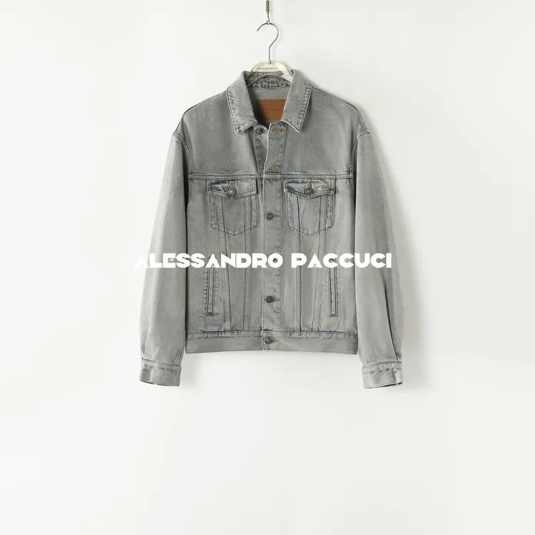 AP洛哥51027WT【玩味】100棉翻领蓝色复古时尚百搭休闲牛仔外套25春