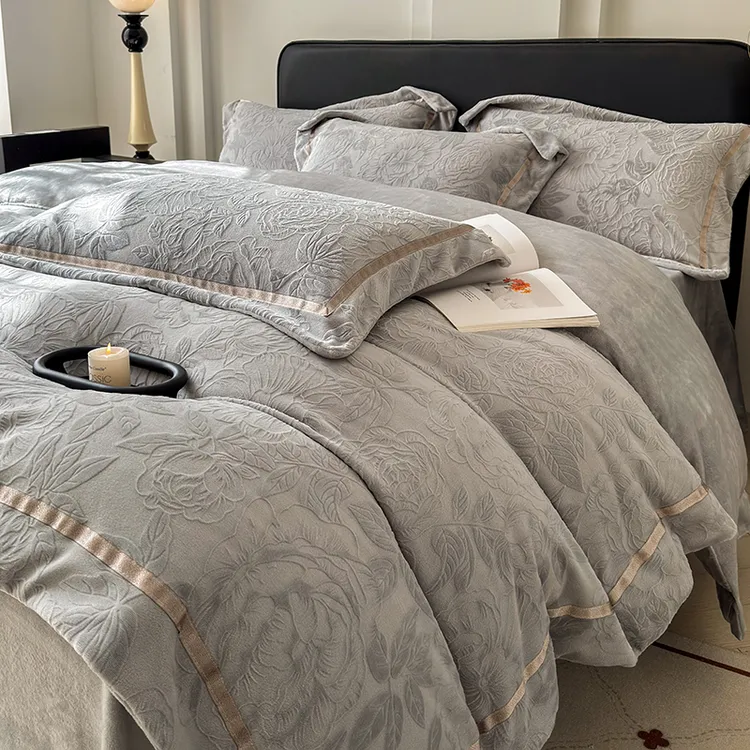 A类冬季加厚牛奶绒四件套加绒被罩珊瑚绒被套床单双面绒床上用品