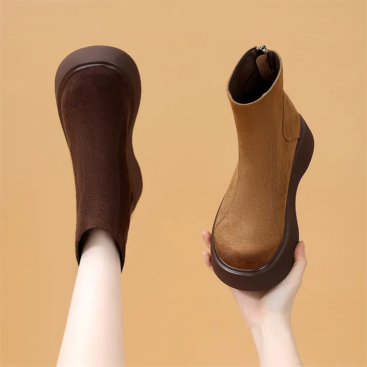 厚底增高切尔西短靴女2025冬季新款圆头英伦洋气显瘦马丁靴小码34