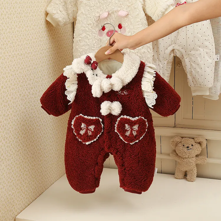 婴儿衣服冬装新生儿男女宝宝加绒加厚连体衣冬季外出超萌棉衣哈衣