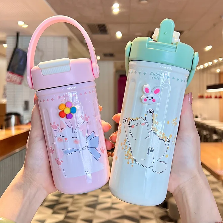 成人保温杯女士2025新款高颜值带吸管水杯小巧便携式办公室水杯子