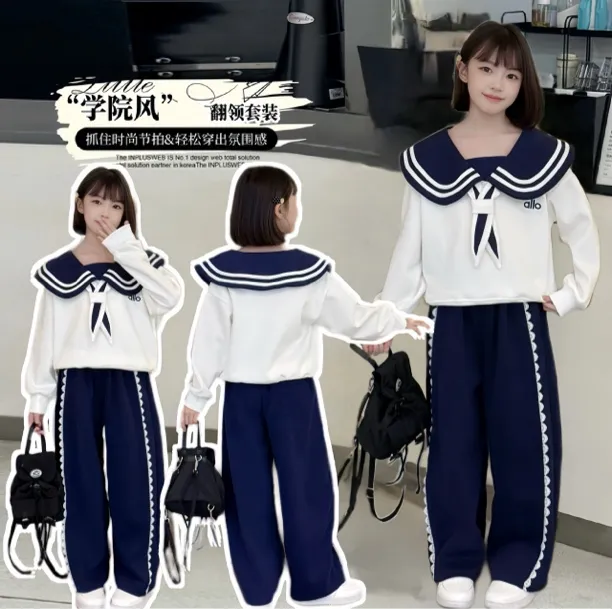 女童秋季学院风套装2025中大童小女孩休闲长袖卫衣宽松两件套