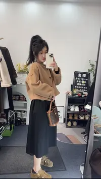 毛呢外套秋冬圆领宽松百搭洋气大衣双面短款女装西装韩版休闲时尚