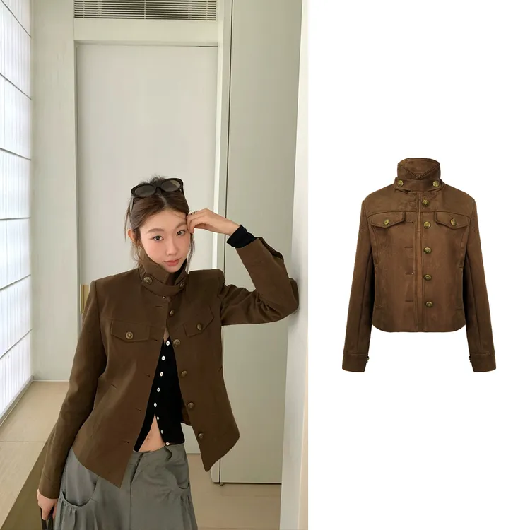 摩登翻领蜡感工艺外套百搭工装风夹克Z 9091#早秋穿搭