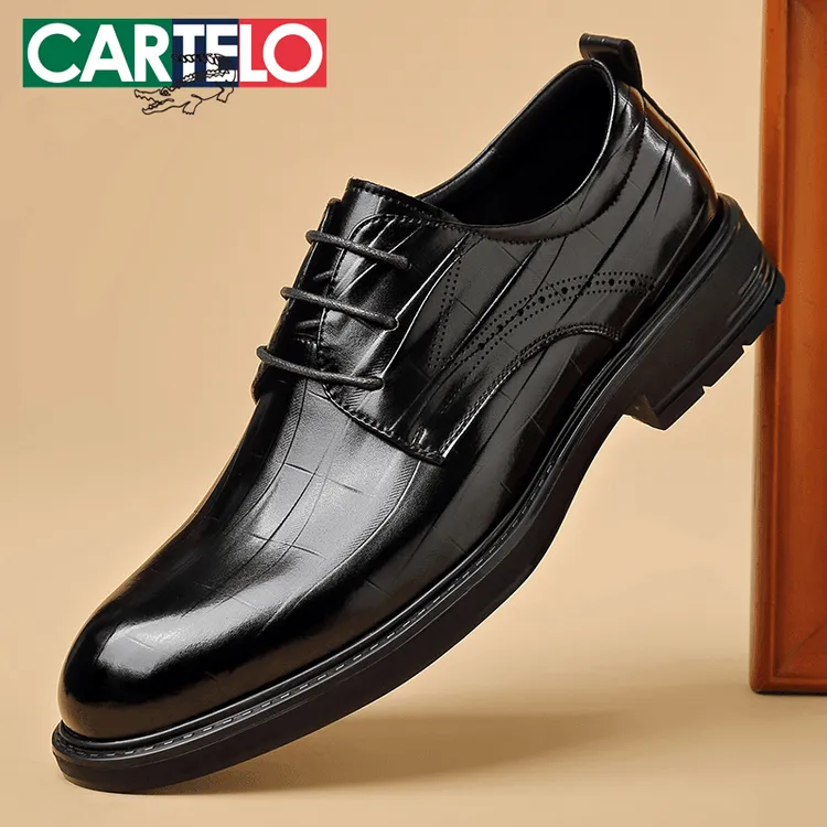 卡帝乐鳄鱼系带防滑透气轻便英伦风休闲皮鞋真皮软底商务新郎婚鞋