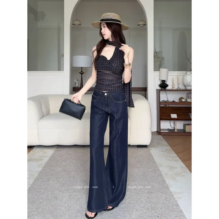 小兔泡花茶【丹宁少女】原创设计春夏新款莱赛尔宽松牛仔裤阔腿裤女