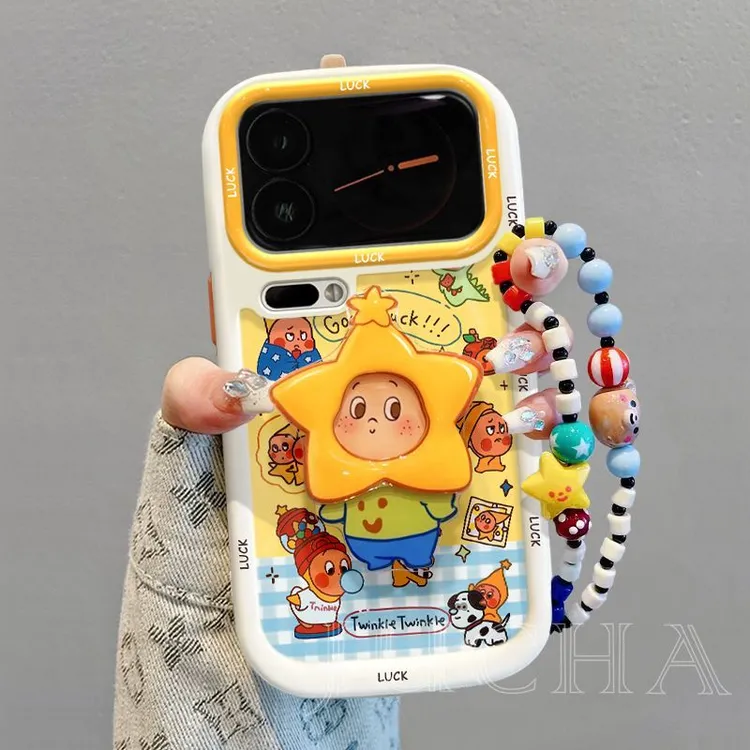 适用蓝白格星星人小米17promax手机壳高端设计感xiaomi15带挂链14