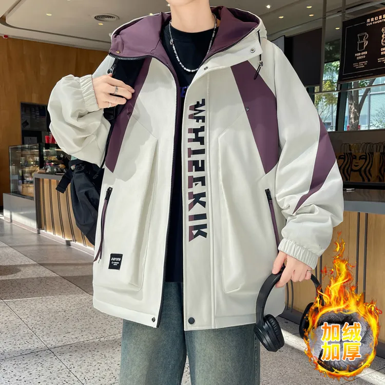 男士冬季加绒加厚款御寒抗皱防泼水夹克ins帅气上衣青少年