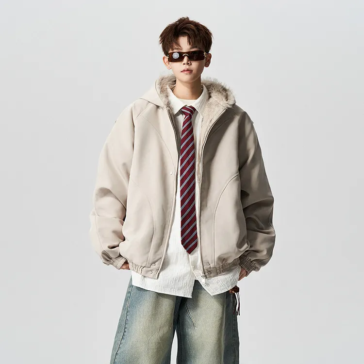 美式高街毛领棉服男秋冬宽松痞帅派克服休闲慵懒棉衣工装外套