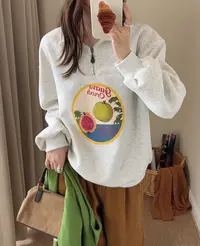 程程甄选   韩系芭乐水果复古风翻领半拉链厚款时尚休闲卫衣1095