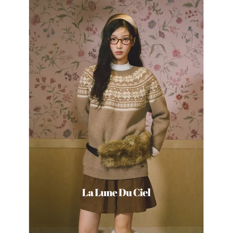 【LaluneDuCiel】LLDC 费尔岛复古提花圆领套头毛衣女