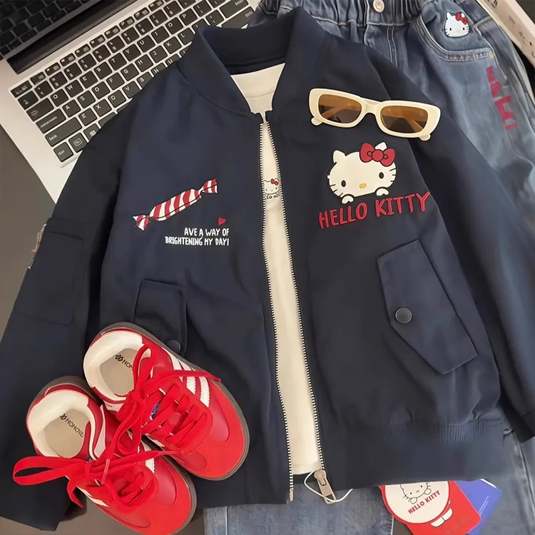 女童棒球服外套秋装2025新款儿童洋气KT猫上衣秋季女孩时髦夹克衫