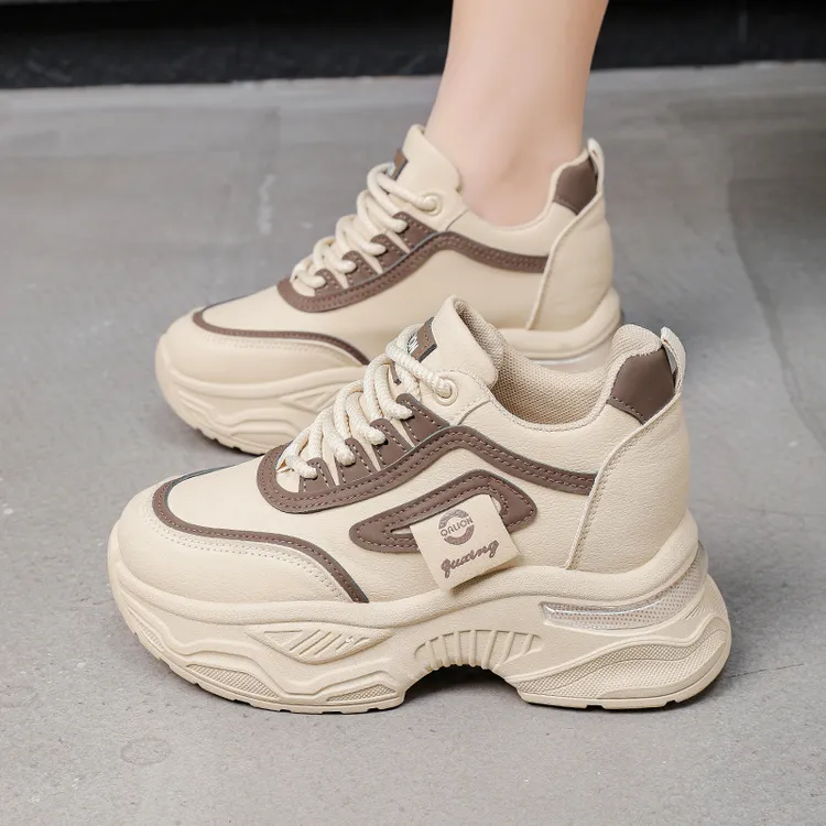 内增高8cm女鞋皮面厚底老爹鞋女2025秋冬季新款休闲运动跑步女鞋