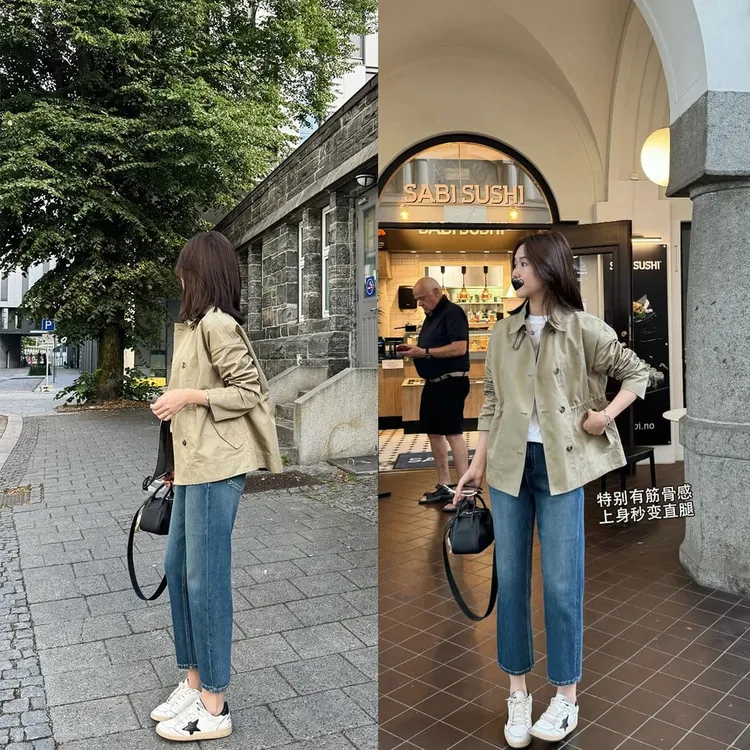 秋季撞色短款宽松型卡其色收腰外套女极简风小个子短高腰外套薄款