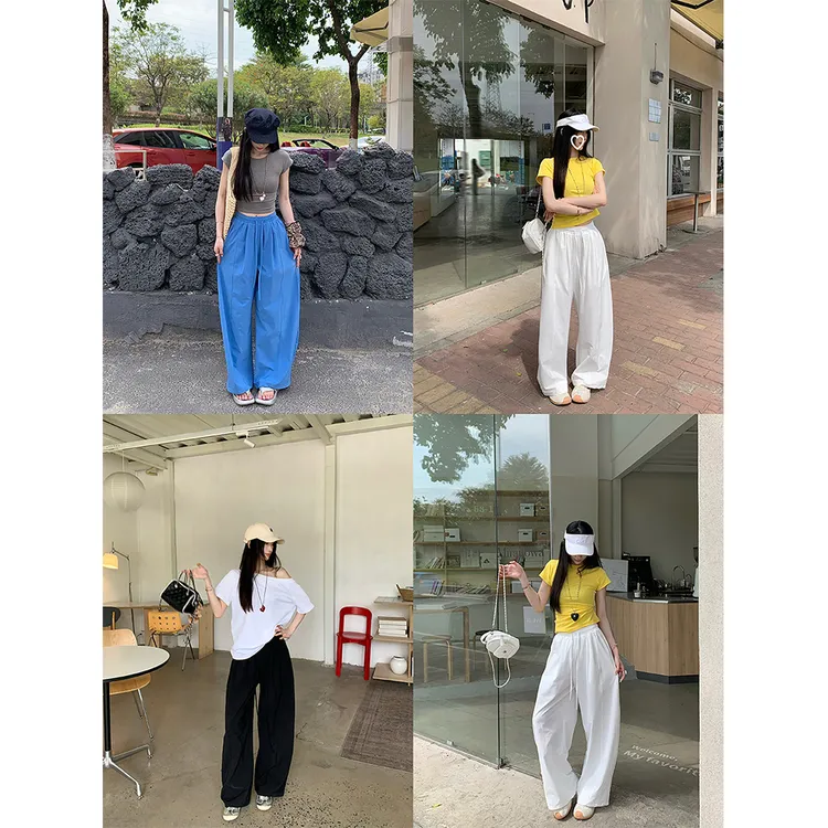 【胡作非微专属】美式空气感休闲阔腿弯刀裤女抽绳香蕉裤