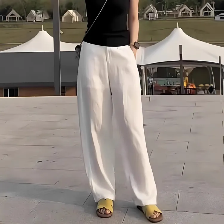 垂感棉麻透气高腰显瘦直筒休闲裤2025夏季新款宽松遮胯亚麻阔腿裤