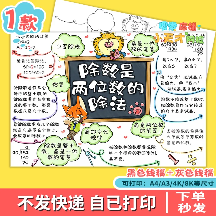 除数是两位数的除法人教版四年级上册数学手抄报模板思维导图g429