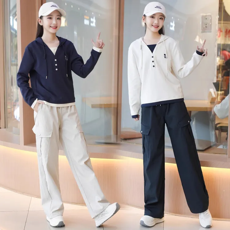 女童秋装套装2025春秋新款洋气韩版中大童时尚宽松休闲百搭连帽装