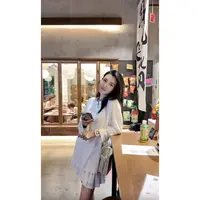 2507045【壁虎姐】GECKO夏季新款 白色细绳领长袖T恤松紧腰半裙套装
