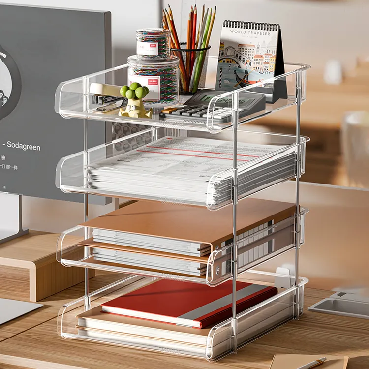 放书收纳盒书桌置物架多层透明桌上书本收纳架办公桌文件具收纳盒