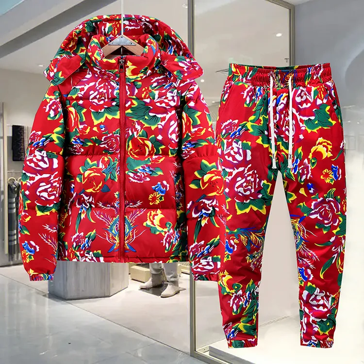 冬季国潮东北大花套装棉袄棉裤一整套男女时尚复古民族风喜庆外套