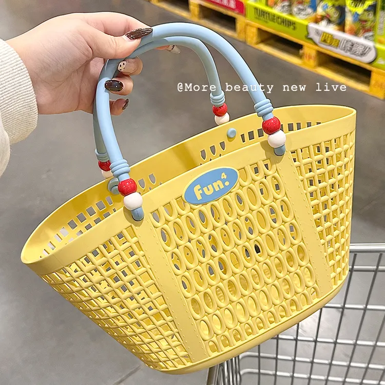 网红手提菜篮超市购物篮子买菜装鸡蛋筐塑料户外采摘露营野餐提篮