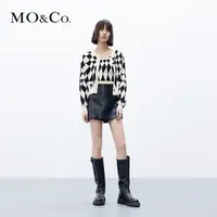 【贤哥专享】MOCO秋棋盘格短款针织衫背心开衫老钱风MBC3CAR018