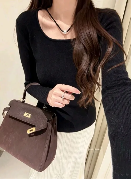 欧货毛针织衫圆领百搭长袖冬秋季针织毛衣女