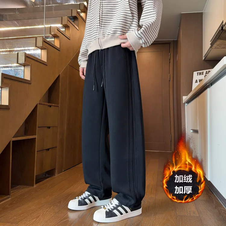 美式潮流裤子男生秋冬季运动休闲长裤百搭宽松直筒裤爆暖加绒卫裤