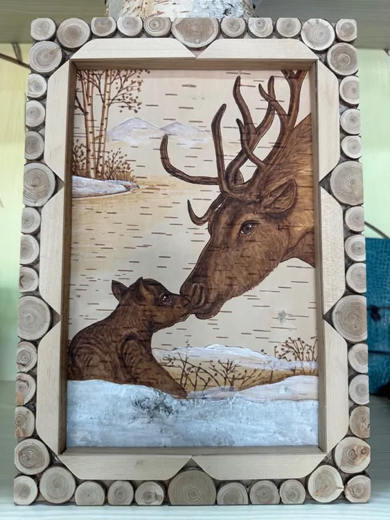 呼伦贝尔非遗桦树皮烙画烫画林区桦树皮画