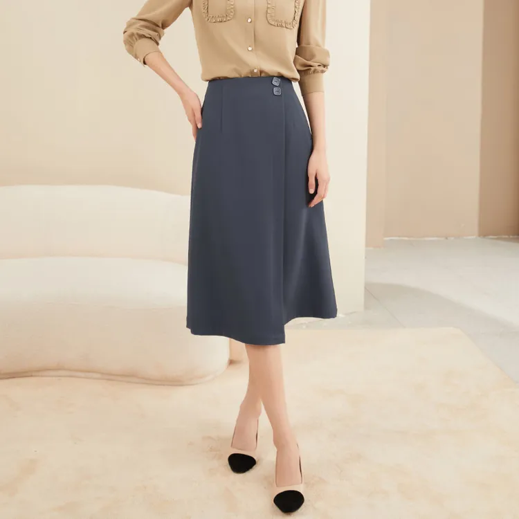 【小北甄选】裙子转圈青暮灰蓝新款显瘦中长款高腰气质垂感半身裙