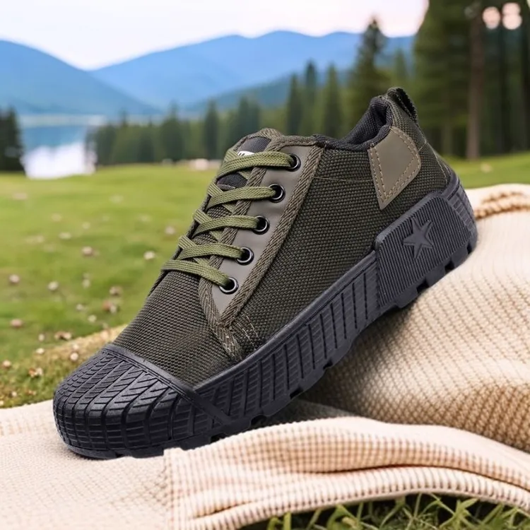前系带低帮耐磨防滑军旅风帆布鞋男士休闲迷彩军训星一代干活鞋