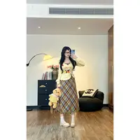 【小糖豆-裙子】10518大码胖mm甜美风早秋新款格纹半身裙