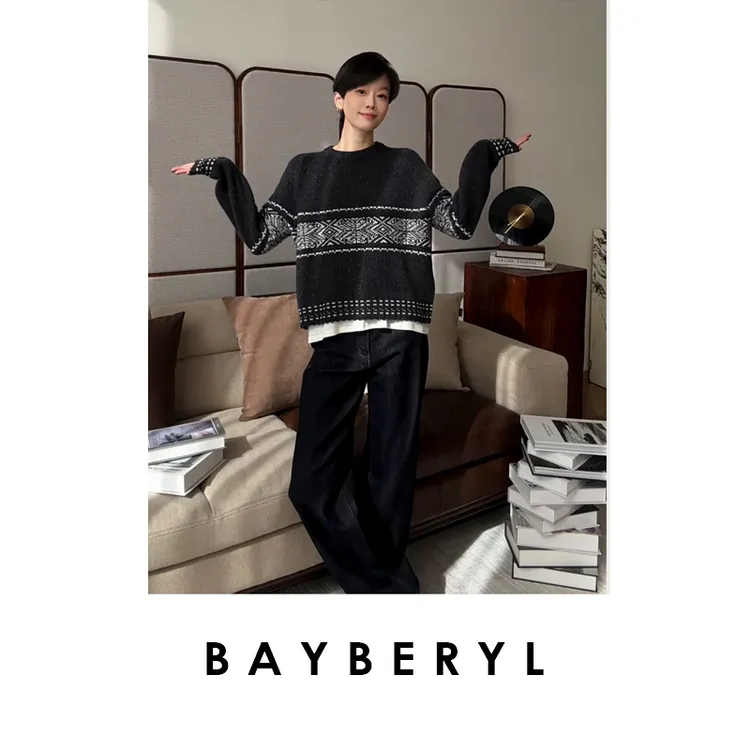 BAYBERYL老贝雪杉*点纱圆领羊绒百搭氛围针织衫9ZZS5K2744-11/29