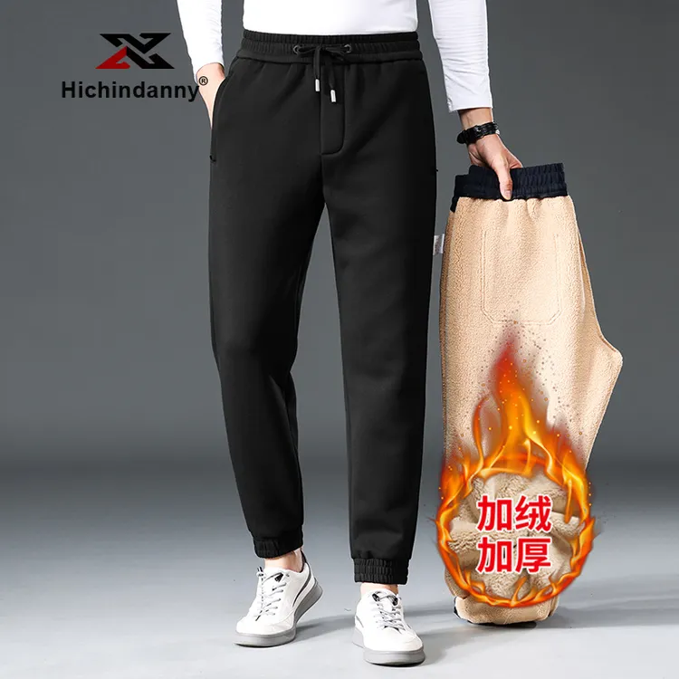 HICHIN冬季羊羔绒运动长裤男士宽松加绒加厚休闲裤小脚卫裤保暖裤