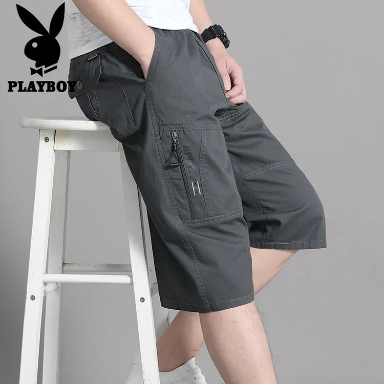 夏季男七分裤父亲薄款休闲过膝短裤纯棉宽松中裤爸爸7分裤沙滩裤