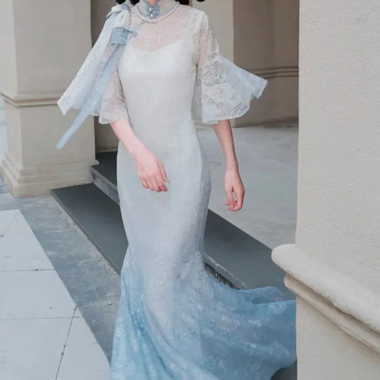 修身优雅新中式国风长裙夏季新款鱼尾复古时尚改良吊带裙子两件套