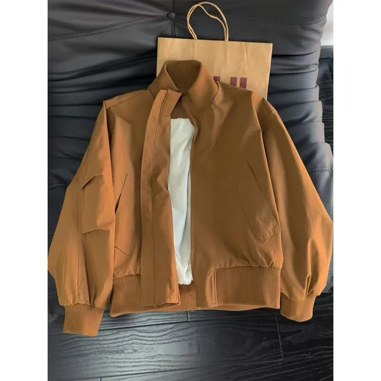 美式bomber棕色飞行员夹克男款秋冬宽松廓形短款立领外套棒球棉服