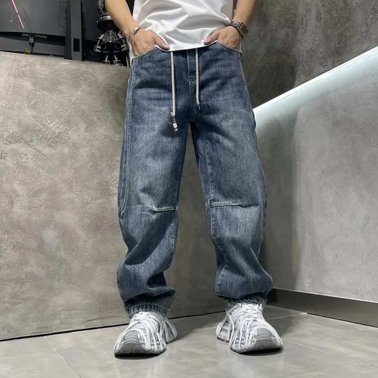 冬季加绒直筒洗水牛仔裤男士直筒休闲百搭复古宽松做旧大码长裤